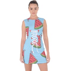 Watermelon-blue Lace Up Front Bodycon Dress by nateshop