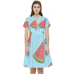 Watermelon-blue Short Sleeve Waist Detail Dress by nateshop