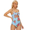 Watermelon-blue Knot Front One-Piece Swimsuit View3