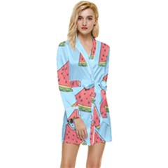 Watermelon-blue Long Sleeve Satin Robe by nateshop