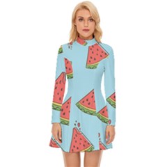 Watermelon-blue Long Sleeve Velour Longline Dress by nateshop