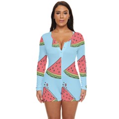 Watermelon-blue Long Sleeve Boyleg Swimsuit by nateshop