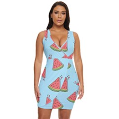 Watermelon-blue Draped Bodycon Dress by nateshop