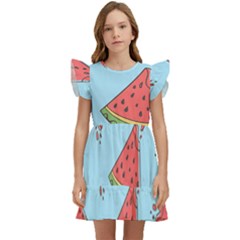 Watermelon-blue Kids  Winged Sleeve Dress by nateshop