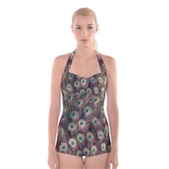 Bird-peacock Boyleg Halter Swimsuit  by nateshop