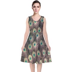 Bird-peacock V-neck Midi Sleeveless Dress  by nateshop