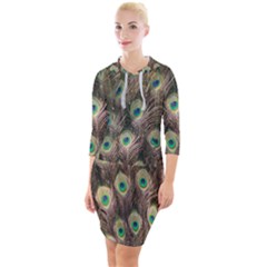 Bird-peacock Quarter Sleeve Hood Bodycon Dress by nateshop