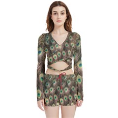 Bird-peacock Velvet Wrap Crop Top And Shorts Set by nateshop