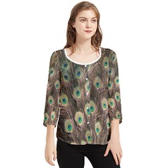 Bird-peacock Chiffon Quarter Sleeve Blouse by nateshop