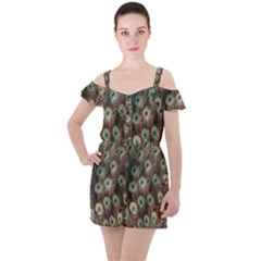 Bird-peacock Ruffle Cut Out Chiffon Playsuit by nateshop