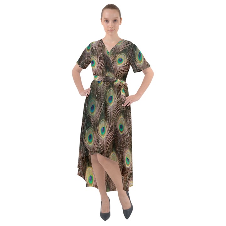 Bird-peacock Front Wrap High Low Dress