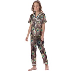 Bird-peacock Kids  Satin Short Sleeve Pajamas Set