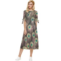 Bird-peacock Bow Sleeve Chiffon Midi Dress by nateshop