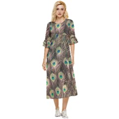 Bird-peacock Double Cuff Midi Dress by nateshop