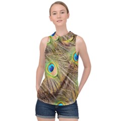 Peacock-bird High Neck Satin Top by nateshop