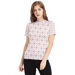 Pattern Christmas Pattern Red Stars Women s Short Sleeve Rash Guard by Sapixe