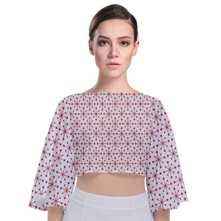 Pattern christmas pattern red stars Tie Back Butterfly Sleeve Chiffon Top