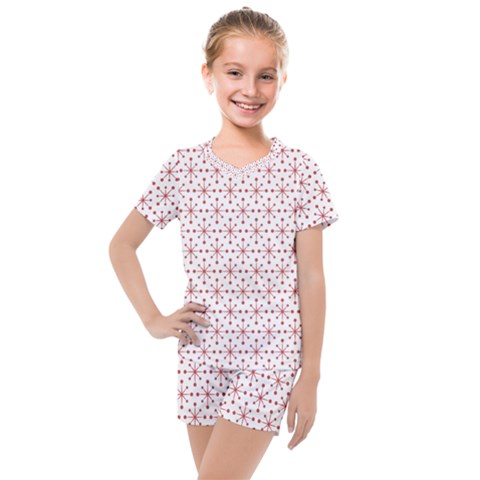 Pattern Christmas Pattern Red Stars Kids  Mesh Tee And Shorts Set by Sapixe