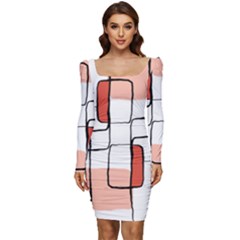 Abstract Seamless Pattern Art Women Long Sleeve Ruched Stretch Jersey Dress