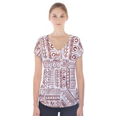 Tribal Pattern Vintage Texture Short Sleeve Front Detail Top