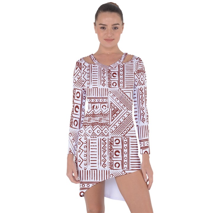 Tribal Pattern Vintage Texture Asymmetric Cut-Out Shift Dress