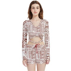 Tribal Pattern Vintage Texture Velvet Wrap Crop Top And Shorts Set by Sapixe