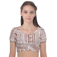 Tribal Pattern Vintage Texture Velvet Short Sleeve Crop Top 