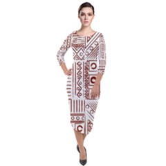 Tribal Pattern Vintage Texture Quarter Sleeve Midi Velour Bodycon Dress