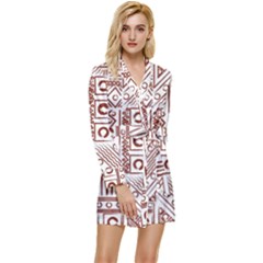 Tribal Pattern Vintage Texture Long Sleeve Satin Robe by Sapixe