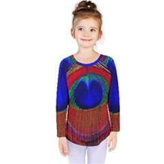 Peacock Plumage Fearher Bird Pattern Kids  Long Sleeve Tee