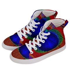 Peacock Plumage Fearher Bird Pattern Men s Hi-top Skate Sneakers by Sapixe