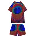 Peacock Plumage Fearher Bird Pattern Kids  Swim Tee and Shorts Set View2