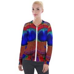 Peacock Plumage Fearher Bird Pattern Velvet Zip Up Jacket by Sapixe