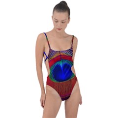 Peacock Plumage Fearher Bird Pattern Tie Strap One Piece Swimsuit by Sapixe