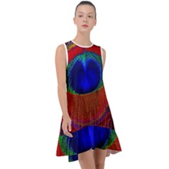 Peacock Plumage Fearher Bird Pattern Frill Swing Dress by Sapixe