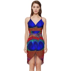 Peacock Plumage Fearher Bird Pattern Wrap Frill Dress by Sapixe