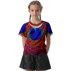 Peacock Plumage Fearher Bird Pattern Kids  Front Cut Tee by Sapixe