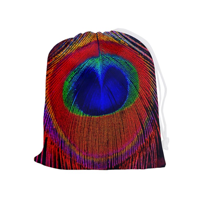 Peacock Plumage Fearher Bird Pattern Drawstring Pouch (XL)