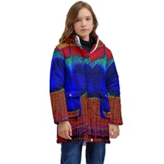 Peacock Plumage Fearher Bird Pattern Kid s Hooded Longline Puffer Jacket