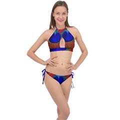 Peacock Plumage Fearher Bird Pattern Cross Front Halter Bikini Set by Sapixe