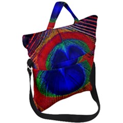 Peacock Plumage Fearher Bird Pattern Fold Over Handle Tote Bag by Sapixe