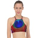 Peacock Plumage Fearher Bird Pattern Racer Front Bikini Top View1