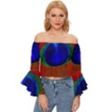 Peacock Plumage Fearher Bird Pattern Off Shoulder Flutter Bell Sleeve Top View1