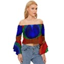 Peacock Plumage Fearher Bird Pattern Off Shoulder Flutter Bell Sleeve Top View3