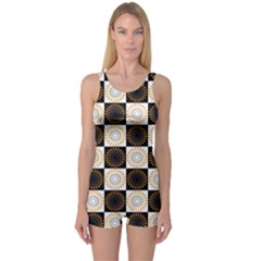 Illustration Checkered Pattern Decoration One Piece Boyleg Swimsuit by Sapixe