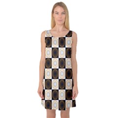 Illustration Checkered Pattern Decoration Sleeveless Satin Nightdress by Sapixe