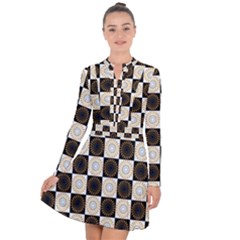 Illustration Checkered Pattern Decoration Long Sleeve Panel Dress