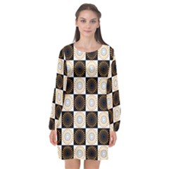 Illustration Checkered Pattern Decoration Long Sleeve Chiffon Shift Dress  by Sapixe