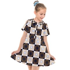 Illustration Checkered Pattern Decoration Kids  Short Sleeve Shirt Dress by Sapixe