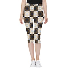 Illustration Checkered Pattern Decoration Inside Out Lightweight Velour Capri Leggings  by Sapixe